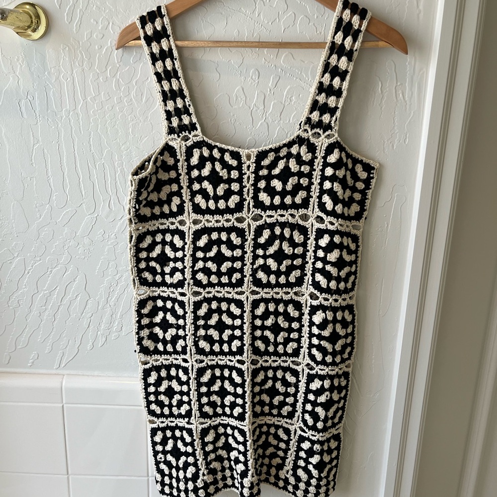 Vici NWT Crochet Mini Dress Black and Cream hippie boho swim cover